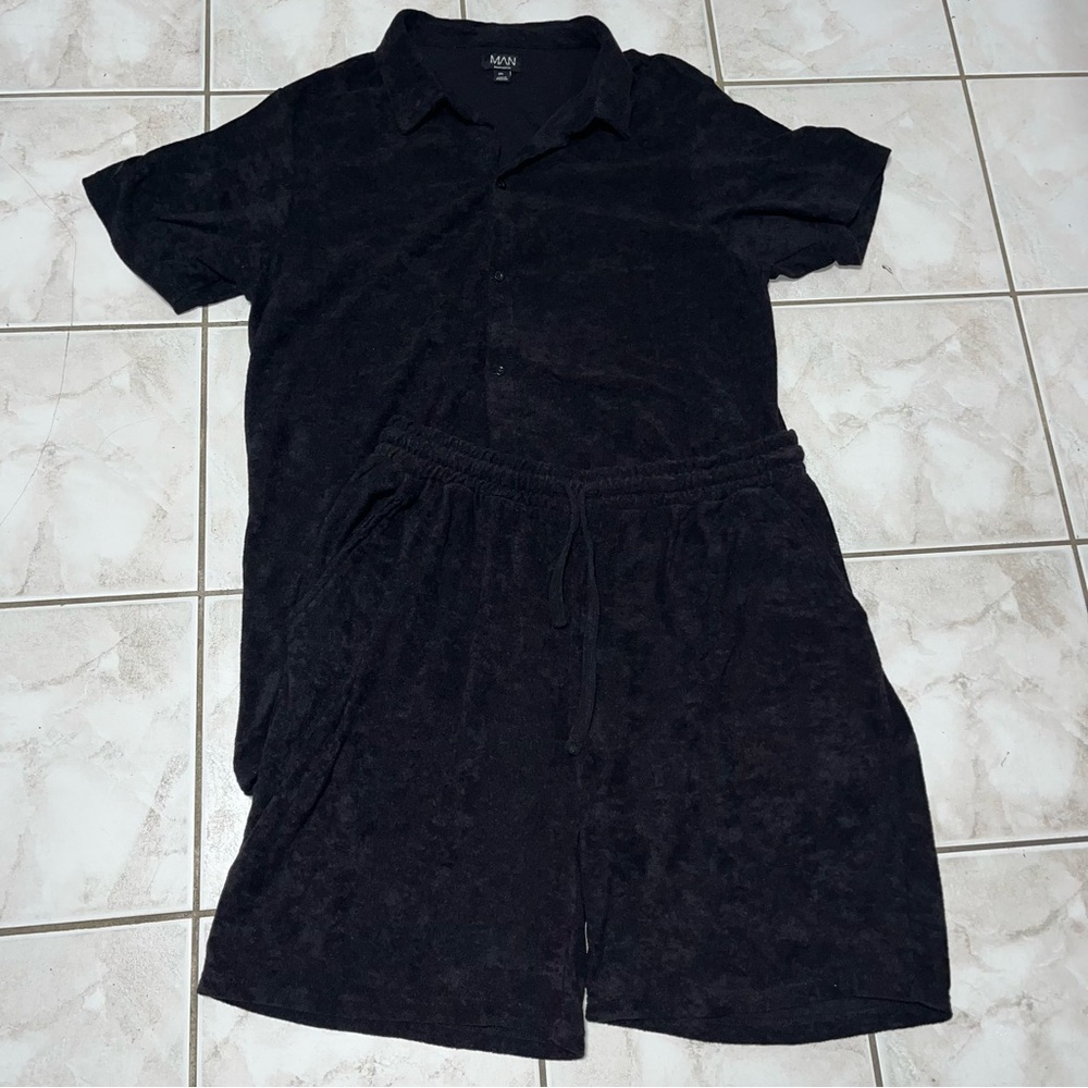 boohooMAN Towelling Shirt & Short Set Size 2XL